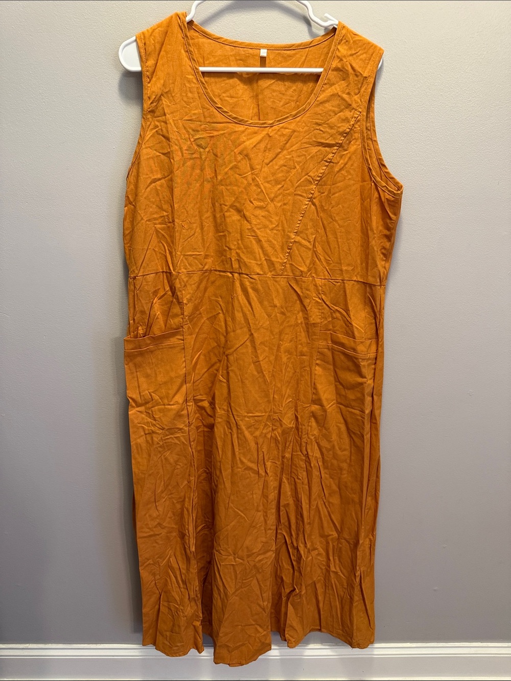 Sleeveless Orange Pocket Cotton Maxi Dress - comfy